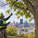 Arborist assessing whether a tree in Pittsburgh should be trimmed or removed