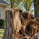 Naturally decaying tree stump with soft wood and loose bark in a Pittsburgh-area yard